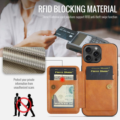 For iPhone 15 Pro Max Fierre Shann Oil Wax Cow Leather Card Holder Back Phone Case(Brown) by FIERRE SHANN