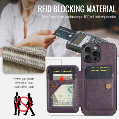 For iPhone 15 Pro Fierre Shann Oil Wax Cow Leather Card Holder Back Phone Case(Purple) by FIERRE SHANN