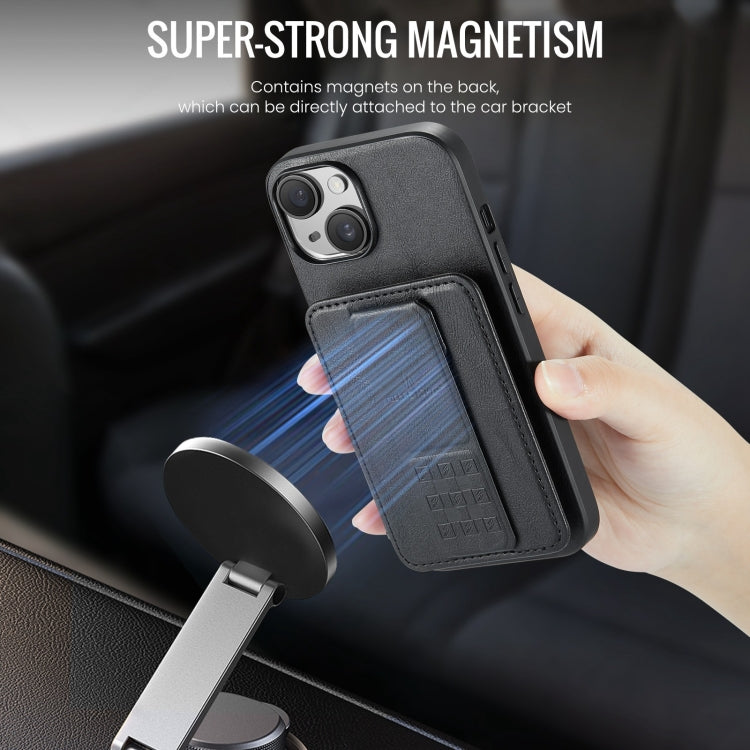 For iPhone 15 Plus Fierre Shann Oil Wax Cow Leather Card Holder Back Phone Case(Black) by FIERRE SHANN