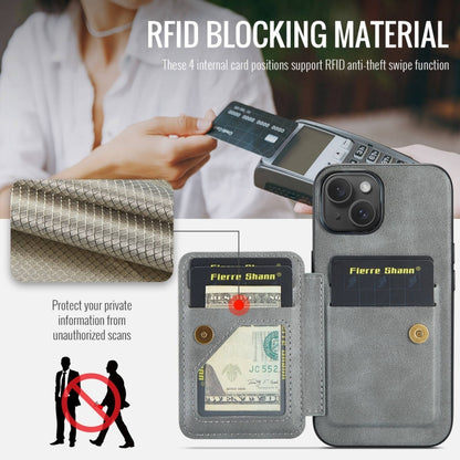 For iPhone 15 Plus Fierre Shann Oil Wax Cow Leather Card Holder Back Phone Case(Grey) by FIERRE SHANN