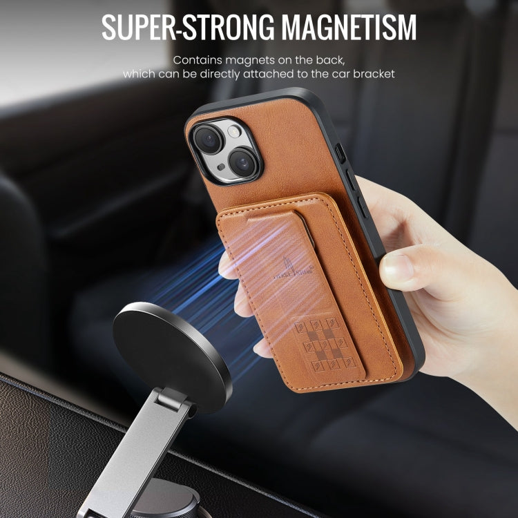 For iPhone 15 Plus Fierre Shann Oil Wax Cow Leather Card Holder Back Phone Case(Brown) by FIERRE SHANN