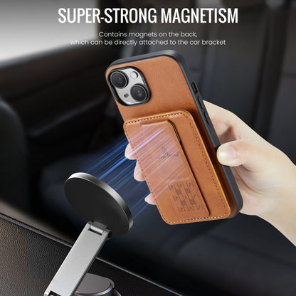 For iPhone 15 Plus Fierre Shann Oil Wax Cow Leather Card Holder Back Phone Case(Brown) by FIERRE SHANN