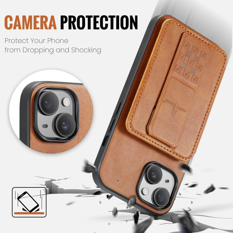 For iPhone 15 Plus Fierre Shann Oil Wax Cow Leather Card Holder Back Phone Case(Brown) by FIERRE SHANN