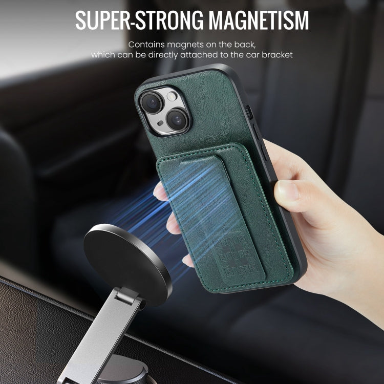 For iPhone 15 Fierre Shann Oil Wax Cow Leather Card Holder Back Phone Case(Green) by FIERRE SHANN