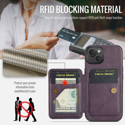 For iPhone 15 Fierre Shann Oil Wax Cow Leather Card Holder Back Phone Case(Purple) by FIERRE SHANN
