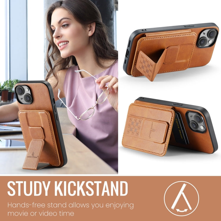 For iPhone 15 Fierre Shann Oil Wax Cow Leather Card Holder Back Phone Case(Brown) by FIERRE SHANN