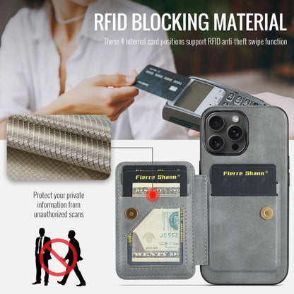 For iPhone 14 Pro Fierre Shann Oil Wax Cow Leather Card Holder Back Phone Case(Grey) by FIERRE SHANN