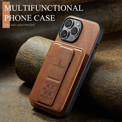 For iPhone 14 Pro Max Fierre Shann Oil Wax Cow Leather Card Holder Back Phone Case(Brown) by FIERRE SHANN