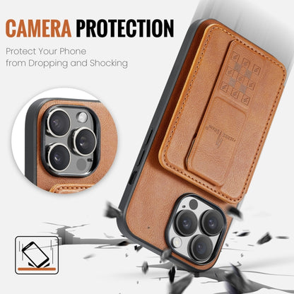 For iPhone 14 Pro Max Fierre Shann Oil Wax Cow Leather Card Holder Back Phone Case(Brown) by FIERRE SHANN