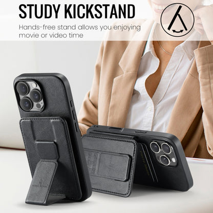 For iPhone 16 Pro Max Fierre Shann Oil Wax Cow Leather Card Holder Back Phone Case(Black) by FIERRE SHANN