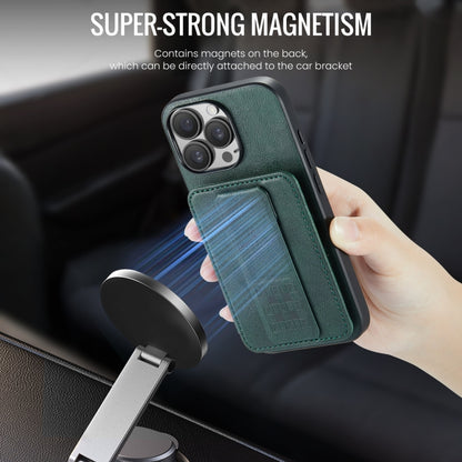 For iPhone 16 Pro Max Fierre Shann Oil Wax Cow Leather Card Holder Back Phone Case(Green) by FIERRE SHANN