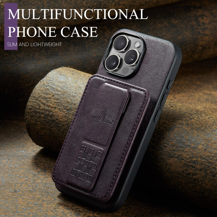 For iPhone 16 Pro Max Fierre Shann Oil Wax Cow Leather Card Holder Back Phone Case(Purple) by FIERRE SHANN