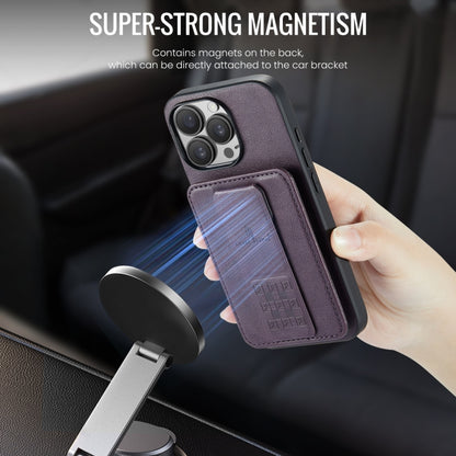 For iPhone 16 Pro Max Fierre Shann Oil Wax Cow Leather Card Holder Back Phone Case(Purple) by FIERRE SHANN