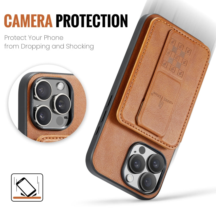 For iPhone 16 Pro Max Fierre Shann Oil Wax Cow Leather Card Holder Back Phone Case(Brown) by FIERRE SHANN