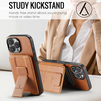 For iPhone 16 Pro Max Fierre Shann Oil Wax Cow Leather Card Holder Back Phone Case(Brown) by FIERRE SHANN