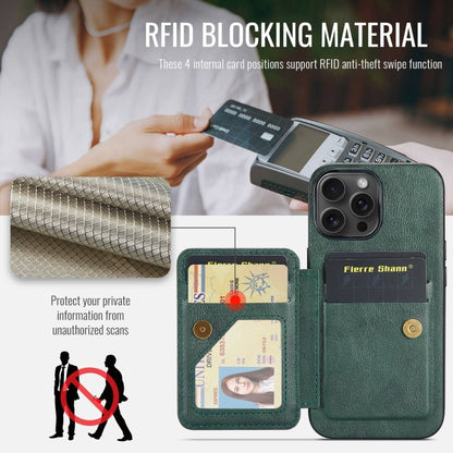 For iPhone 16 Pro Fierre Shann Oil Wax Cow Leather Card Holder Back Phone Case(Green) by FIERRE SHANN