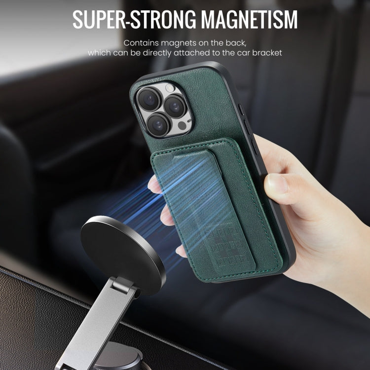 For iPhone 16 Pro Fierre Shann Oil Wax Cow Leather Card Holder Back Phone Case(Green) by FIERRE SHANN