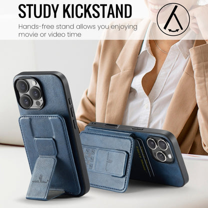 For iPhone 16 Pro Fierre Shann Oil Wax Cow Leather Card Holder Back Phone Case(Blue) by FIERRE SHANN
