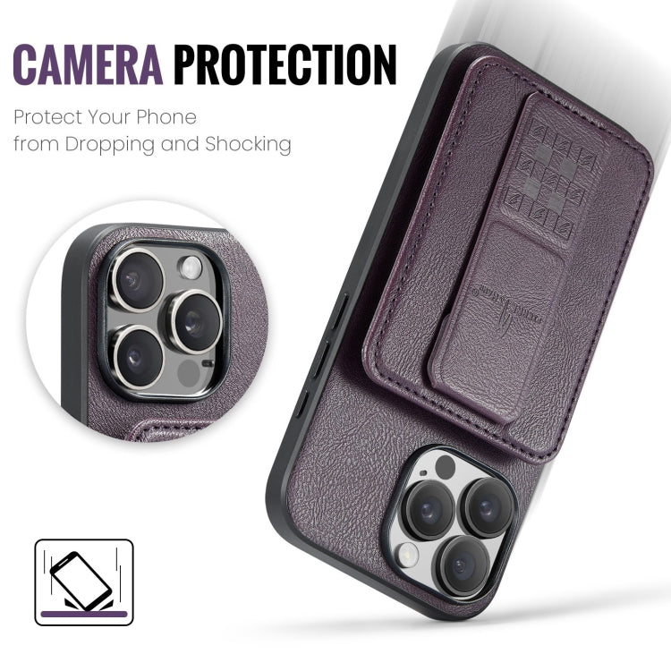 For iPhone 16 Pro Fierre Shann Oil Wax Cow Leather Card Holder Back Phone Case(Purple) by FIERRE SHANN