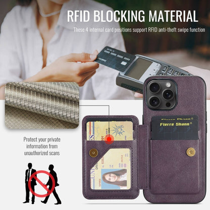 For iPhone 16 Pro Fierre Shann Oil Wax Cow Leather Card Holder Back Phone Case(Purple) by FIERRE SHANN