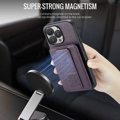 For iPhone 16 Pro Fierre Shann Oil Wax Cow Leather Card Holder Back Phone Case(Purple) by FIERRE SHANN