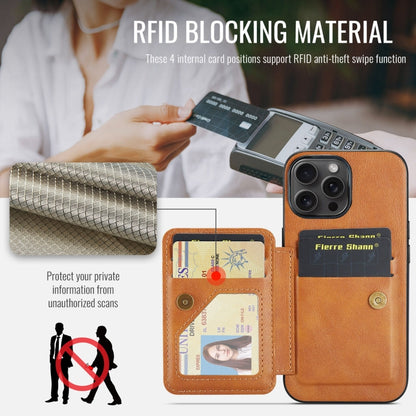 For iPhone 16 Pro Fierre Shann Oil Wax Cow Leather Card Holder Back Phone Case(Brown) by FIERRE SHANN