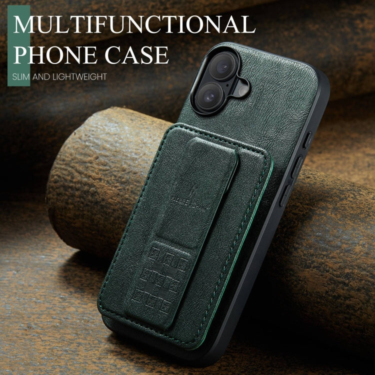 For iPhone 16 Plus Fierre Shann Oil Wax Cow Leather Card Holder Back Phone Case(Green) by FIERRE SHANN