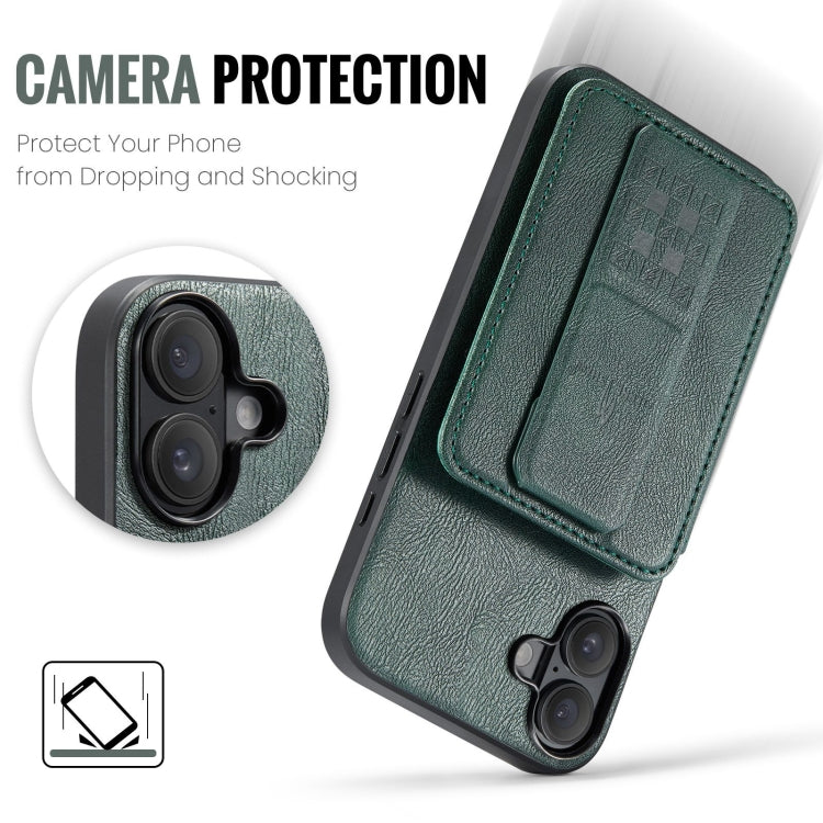 For iPhone 16 Plus Fierre Shann Oil Wax Cow Leather Card Holder Back Phone Case(Green) by FIERRE SHANN