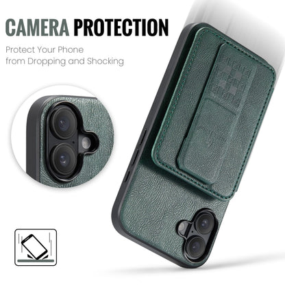 For iPhone 16 Plus Fierre Shann Oil Wax Cow Leather Card Holder Back Phone Case(Green) by FIERRE SHANN