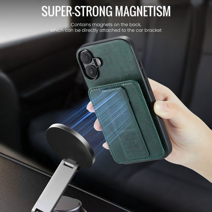 For iPhone 16 Plus Fierre Shann Oil Wax Cow Leather Card Holder Back Phone Case(Green) by FIERRE SHANN