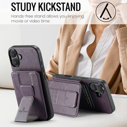 For iPhone 16 Plus Fierre Shann Oil Wax Cow Leather Card Holder Back Phone Case(Purple) by FIERRE SHANN