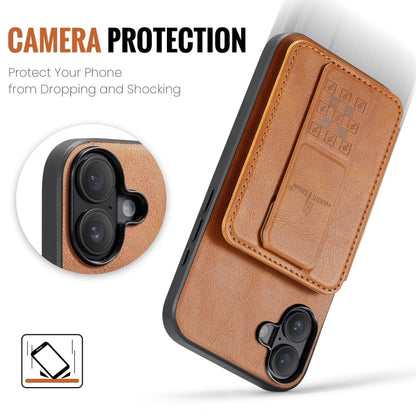 For iPhone 16 Plus Fierre Shann Oil Wax Cow Leather Card Holder Back Phone Case(Brown) by FIERRE SHANN
