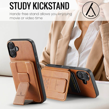 For iPhone 16 Plus Fierre Shann Oil Wax Cow Leather Card Holder Back Phone Case(Brown) by FIERRE SHANN