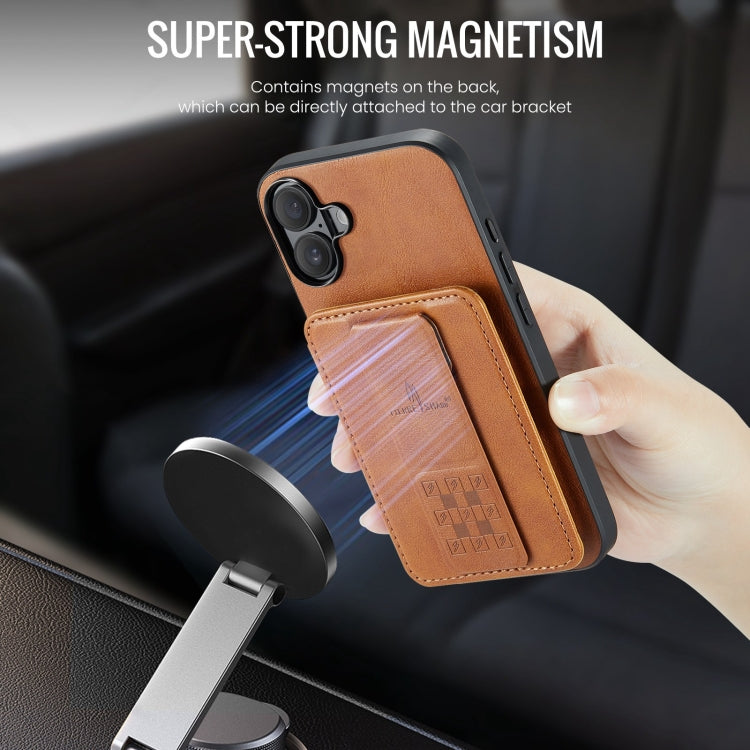 For iPhone 16 Plus Fierre Shann Oil Wax Cow Leather Card Holder Back Phone Case(Brown) by FIERRE SHANN