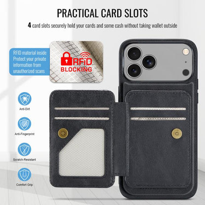 For iPhone 17 Pro Max Fierre Shann Oil Wax Cow Leather Card Holder Back Phone Case(Black) by FIERRE SHANN