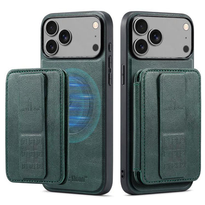 For iPhone 17 Pro Max Fierre Shann Oil Wax Cow Leather Card Holder Back Phone Case(Green) by FIERRE SHANN