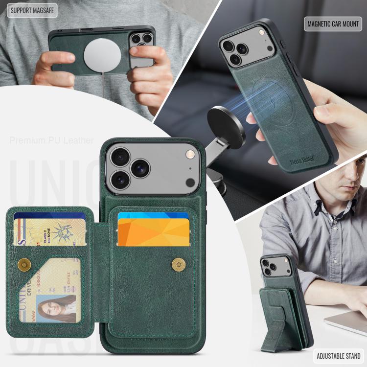 For iPhone 17 Pro Max Fierre Shann Oil Wax Cow Leather Card Holder Back Phone Case(Green) by FIERRE SHANN