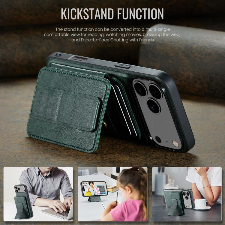 For iPhone 17 Pro Max Fierre Shann Oil Wax Cow Leather Card Holder Back Phone Case(Green) by FIERRE SHANN