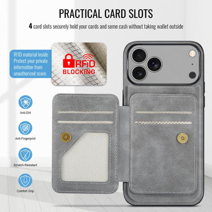 For iPhone 17 Pro Max Fierre Shann Oil Wax Cow Leather Card Holder Back Phone Case(Grey) by FIERRE SHANN