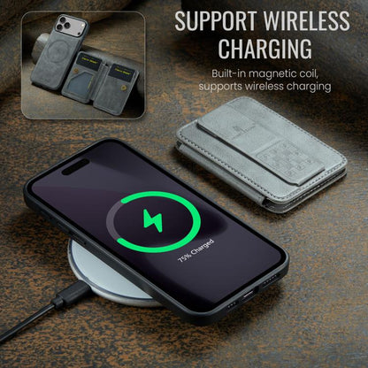 For iPhone 17 Pro Max Fierre Shann Oil Wax Cow Leather Card Holder Back Phone Case(Grey) by FIERRE SHANN
