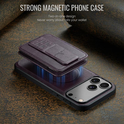 For iPhone 17 Pro Max Fierre Shann Oil Wax Cow Leather Card Holder Back Phone Case(Purple) by FIERRE SHANN