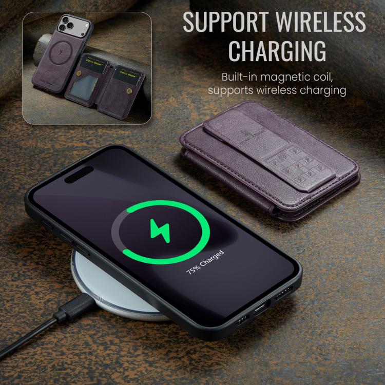 For iPhone 17 Pro Max Fierre Shann Oil Wax Cow Leather Card Holder Back Phone Case(Purple) by FIERRE SHANN