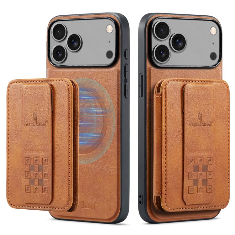 For iPhone 17 Pro Max Fierre Shann Oil Wax Cow Leather Card Holder Back Phone Case(Brown) by FIERRE SHANN