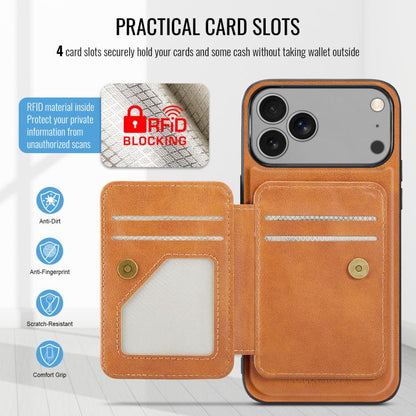 For iPhone 17 Pro Max Fierre Shann Oil Wax Cow Leather Card Holder Back Phone Case(Brown) by FIERRE SHANN