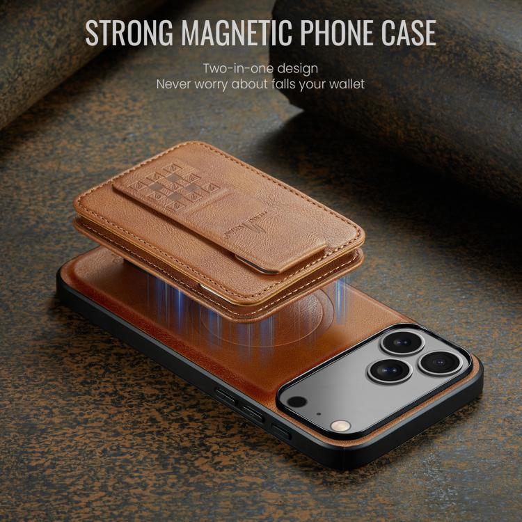 For iPhone 17 Pro Max Fierre Shann Oil Wax Cow Leather Card Holder Back Phone Case(Brown) by FIERRE SHANN