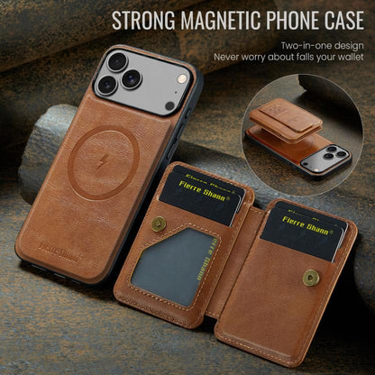 For iPhone 17 Pro Max Fierre Shann Oil Wax Cow Leather Card Holder Back Phone Case(Brown) by FIERRE SHANN