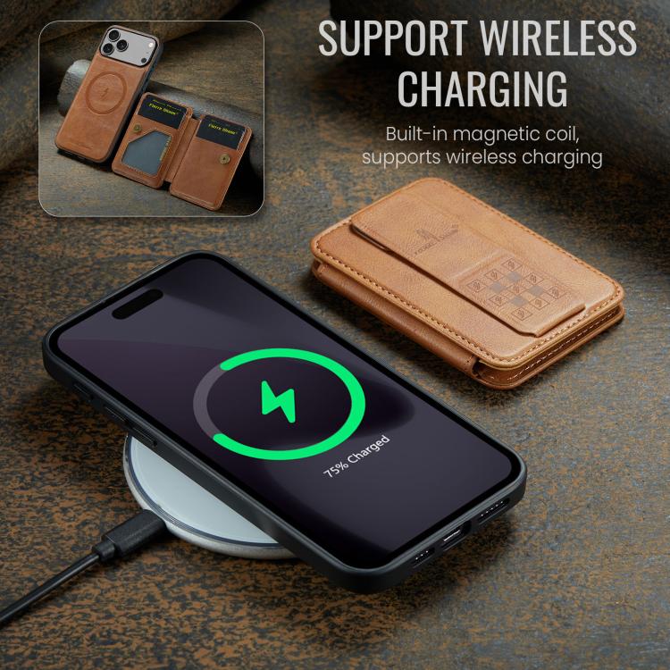 For iPhone 17 Pro Max Fierre Shann Oil Wax Cow Leather Card Holder Back Phone Case(Brown) by FIERRE SHANN
