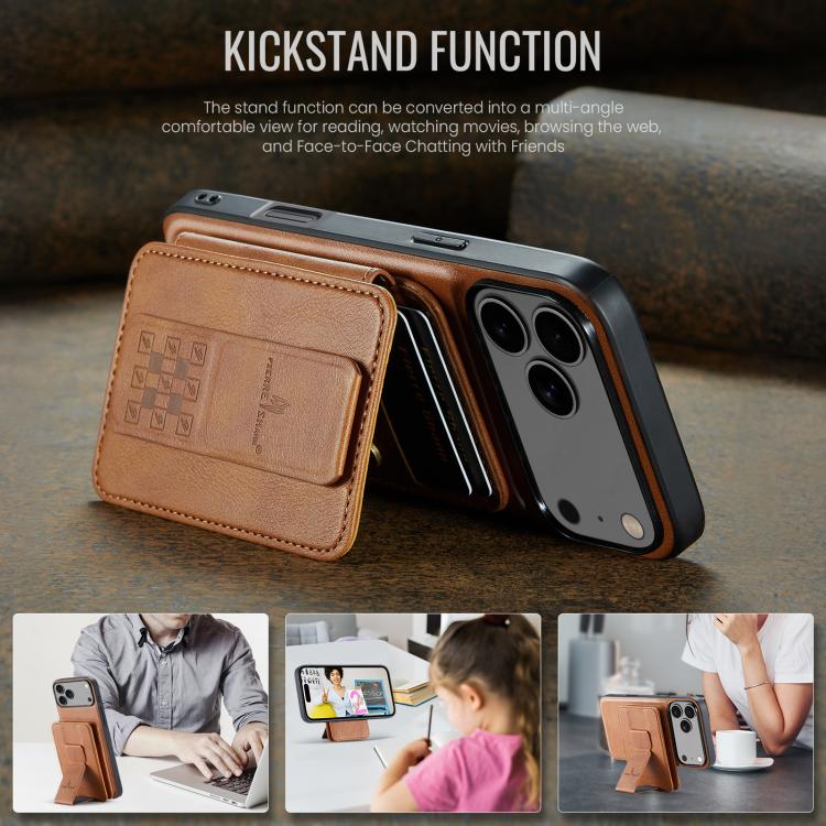 For iPhone 17 Pro Max Fierre Shann Oil Wax Cow Leather Card Holder Back Phone Case(Brown) by FIERRE SHANN
