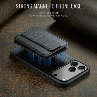 For iPhone 17 Pro Fierre Shann Oil Wax Cow Leather Card Holder Back Phone Case(Black) by FIERRE SHANN