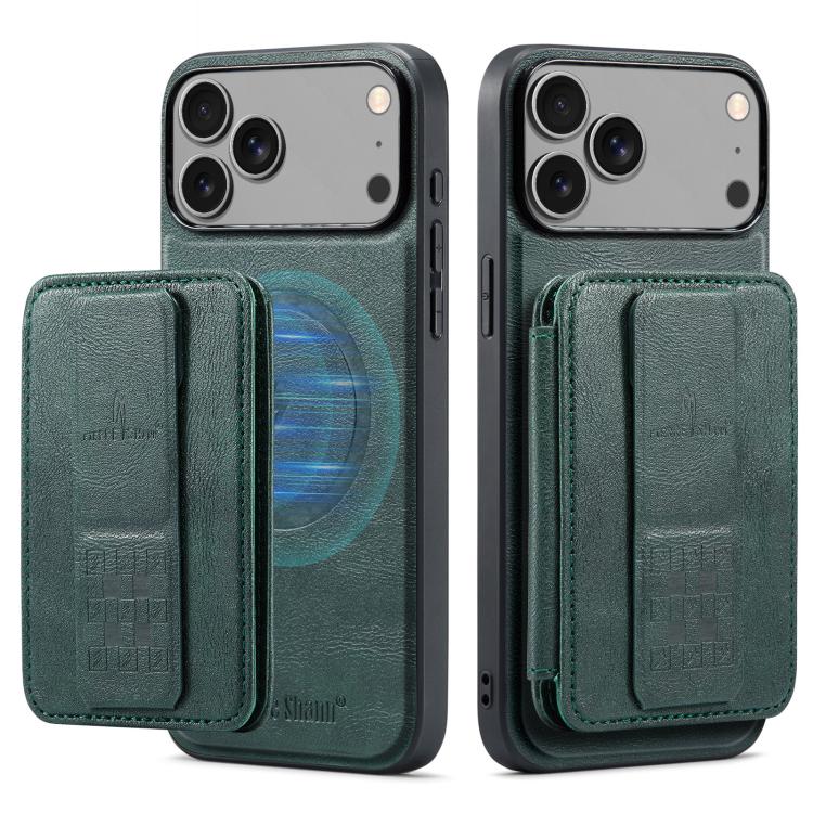 For iPhone 17 Pro Fierre Shann Oil Wax Cow Leather Card Holder Back Phone Case(Green) by FIERRE SHANN